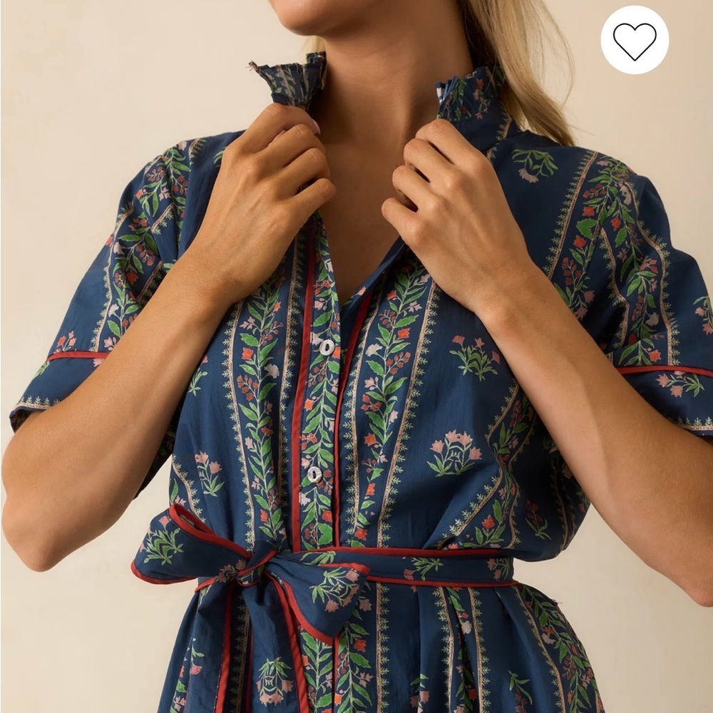 NWT- Entro navy multi floral print cotton maxi shirt dress size M - Picture 2 of 8